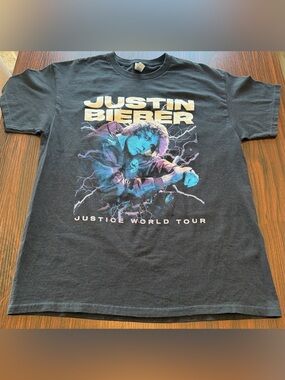 Gildan Mens Black Justin Bieber Justice World Tour 2022 Graphic T Shirt Size L